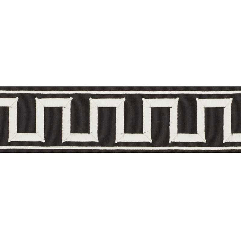 GREEK-KEY-EMBROIDERED-TAPE-WHITE-ON-BLACK-SCHUMACHER-70802 - Schumacher Trim