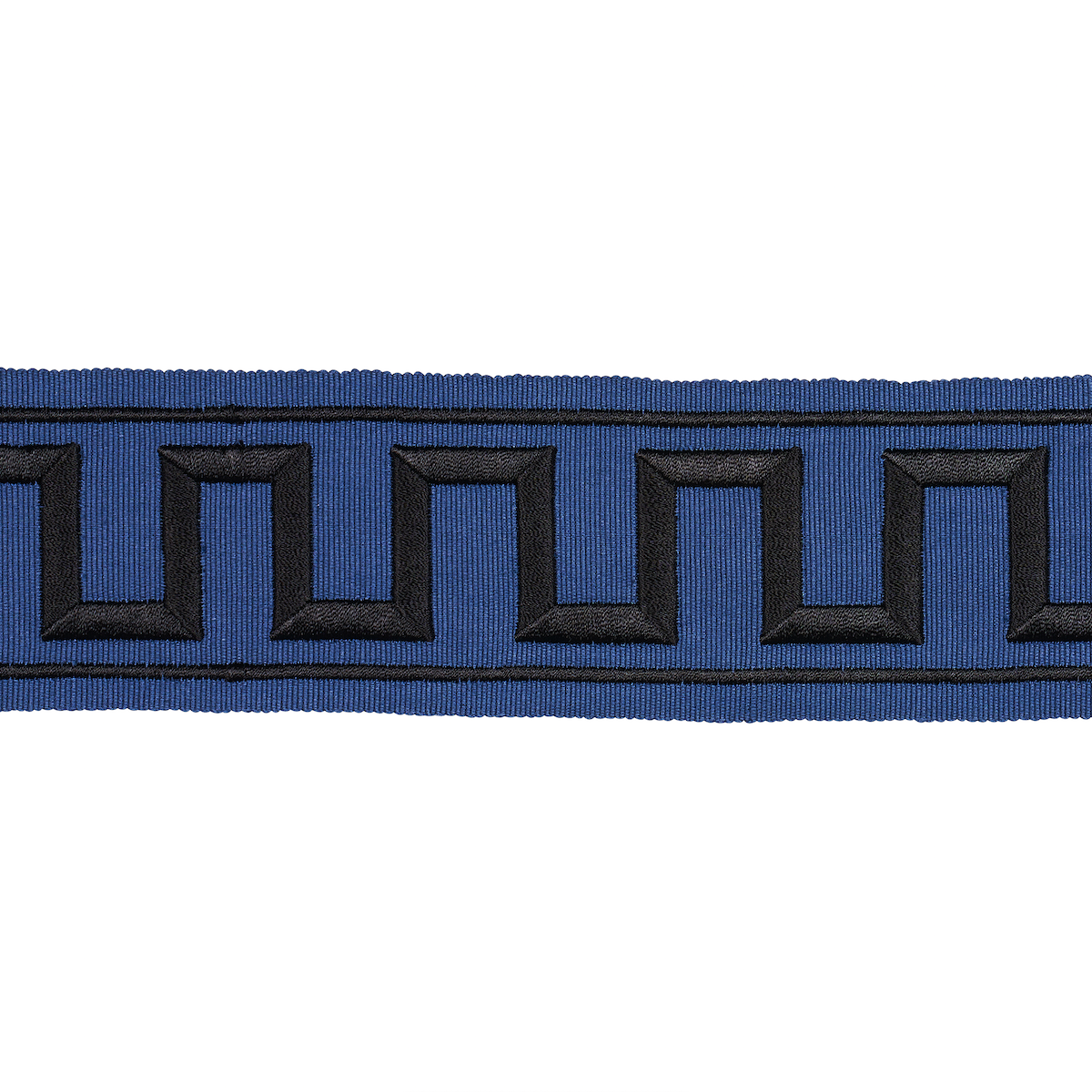 GREEK-KEY-EMBROIDERED-TAPE-BLACK-ON-NAVY-SCHUMACHER-70803 - Schumacher Trim