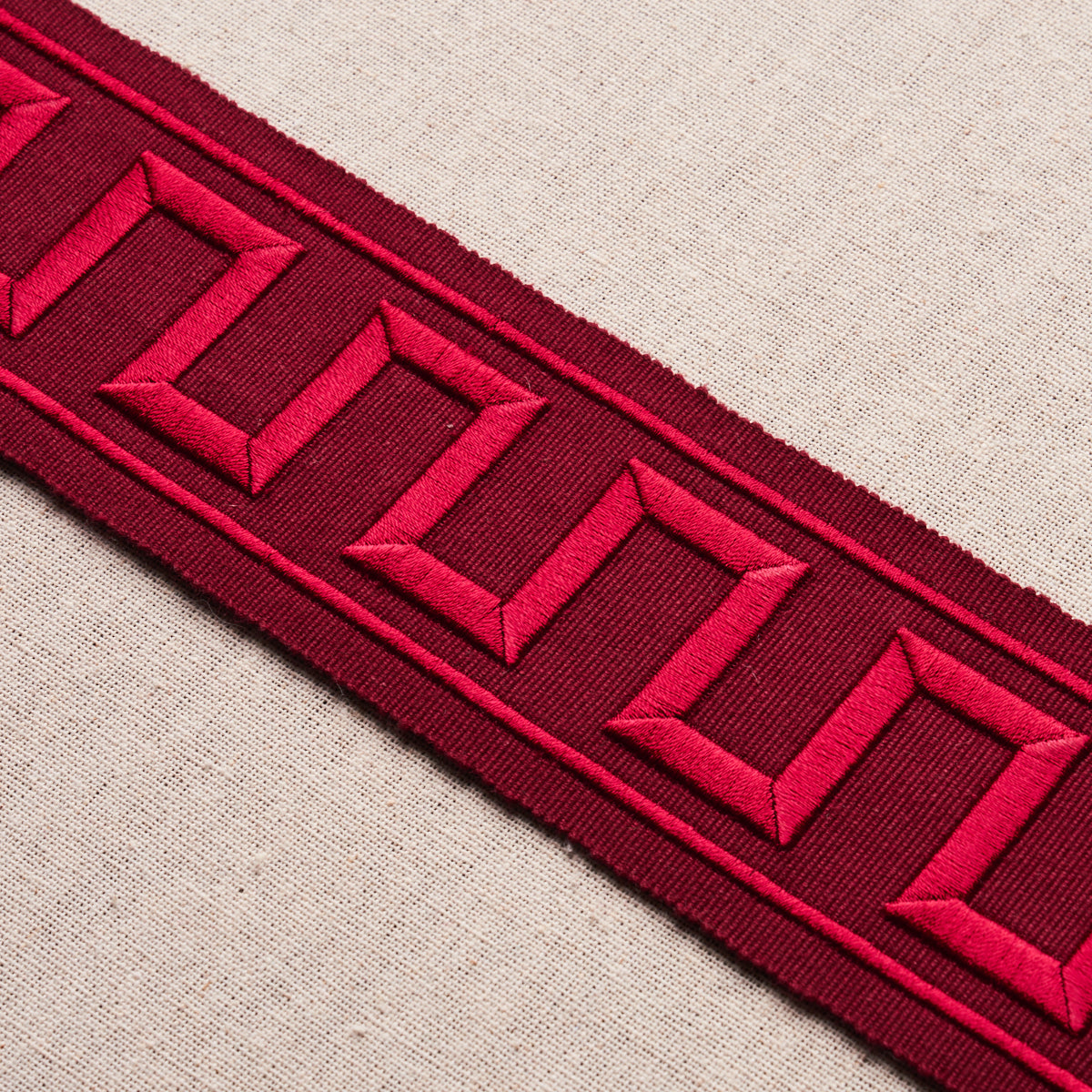 GREEK-KEY-EMBROIDERED-TAPE-BURGUNDY-SCHUMACHER-70805 - Schumacher Trim