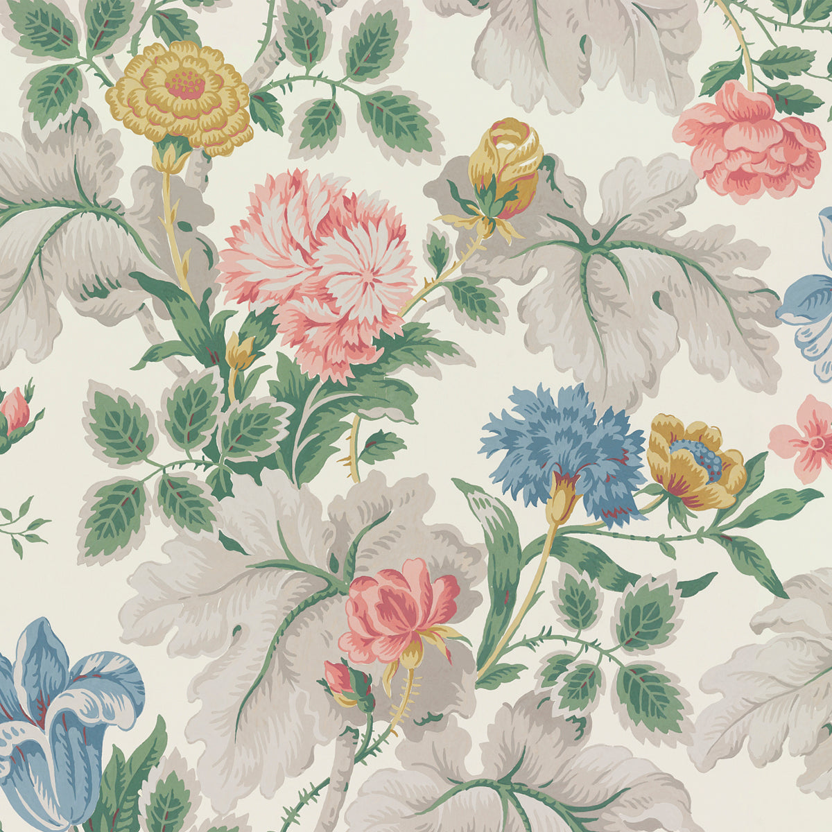 Carnation Garden Mural Multi wallpaper by Schumacher, 7236 - Schumacher Wallpaper