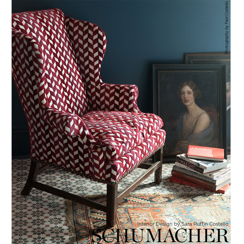 CHEVRON-STRI-VELVET-GARNET-SCHUMACHER-72812 - Schumacher Fabric