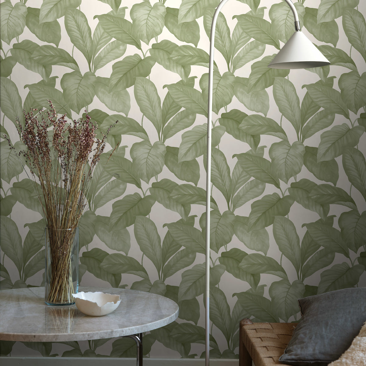 Bo Leaf wallpaper by Schumacher, 7402 — view 3 - Schumacher Wallpaper