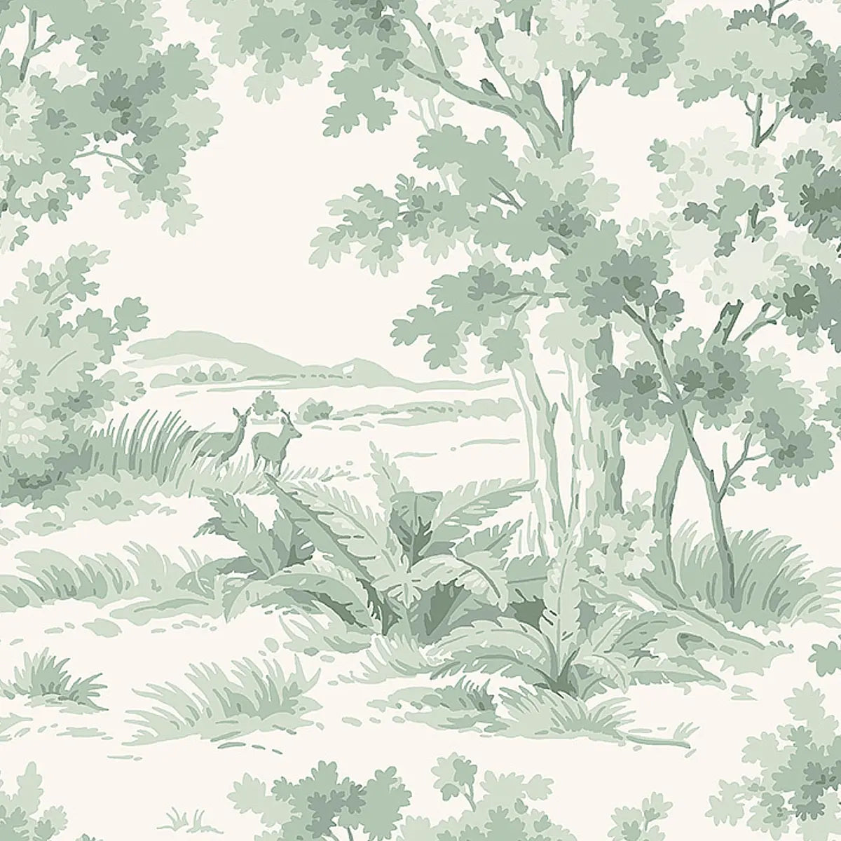 Countryside Morning - Green - Schumacher 7678 Wallcovering