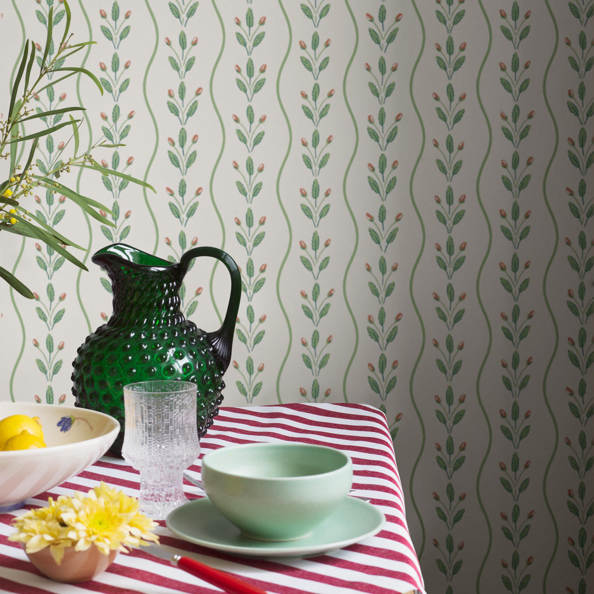 Flower Buds - Green - Schumacher 7778 Wallpaper - Schumacher Wallpaper
