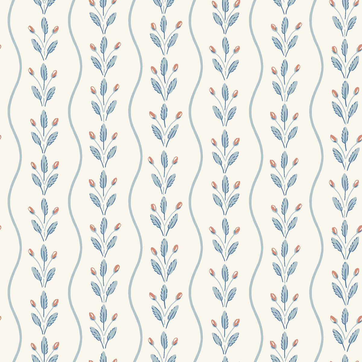 Flower Buds - Blue - Schumacher 7779 Wallpaper