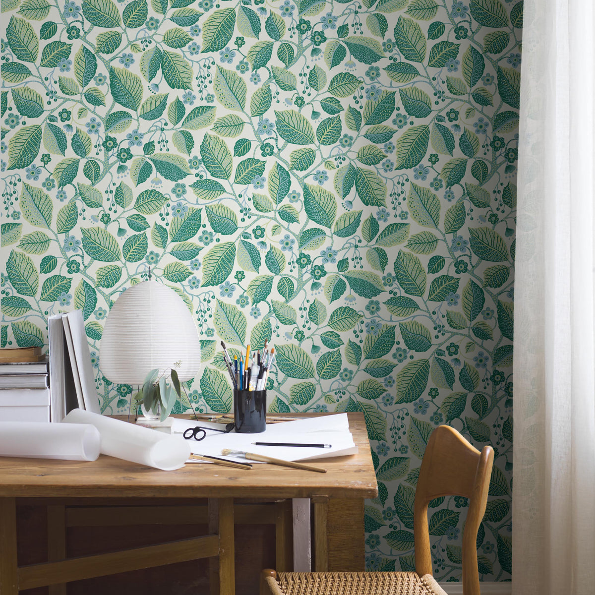 Elm Tree - Blue And Green - Schumacher 7784 Wallpaper - Schumacher Wallpaper