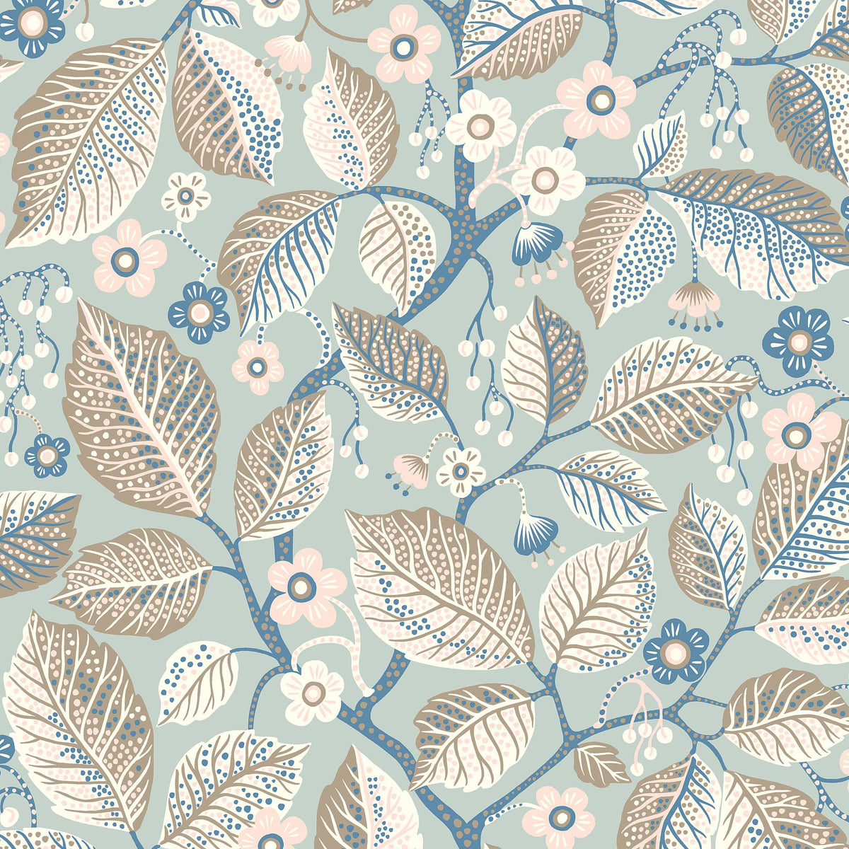 Elm Tree - Blue And Pink - Schumacher 7785 Wallpaper