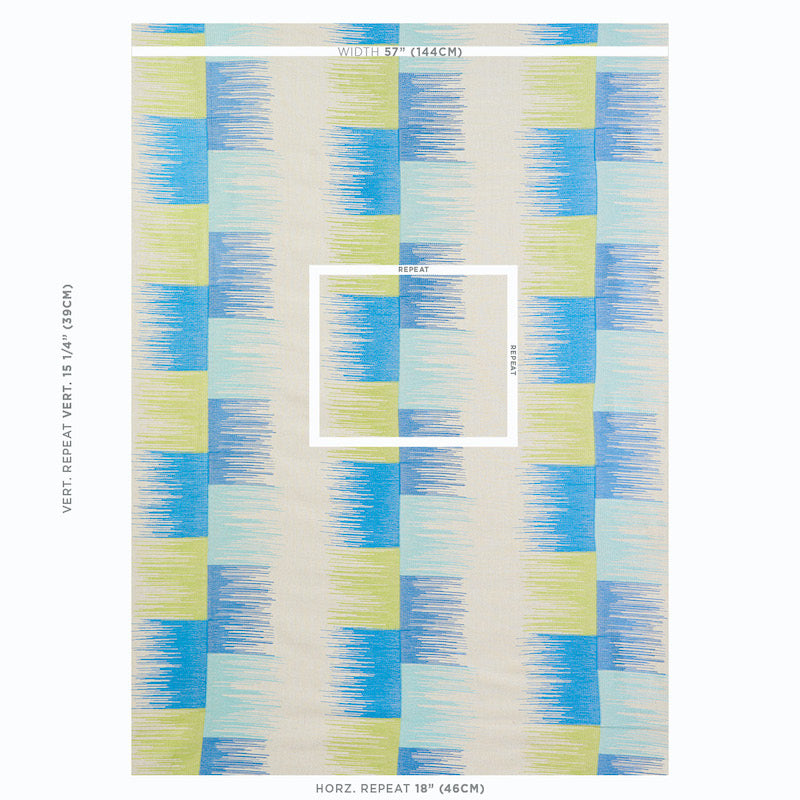 SUNBURST-STRIPE-EMBROIDERY-BLUE-LIME-SCHUMACHER-78401 - Schumacher Fabric