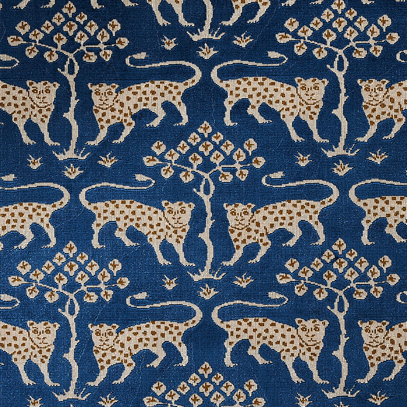 Woodland Leopard Velvet - Sapphire - Schumacher 80082 Fabric - Schumacher Fabric