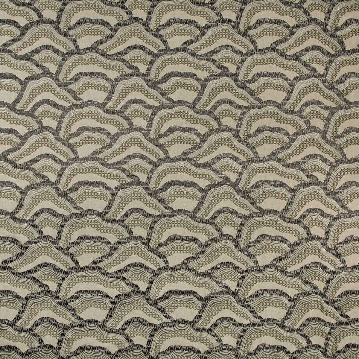 801712711210 Les Rizieres Emb Silver Charcoal Brunschwig Fils Fabric - BRUNSCHWIG & FILS Fabric