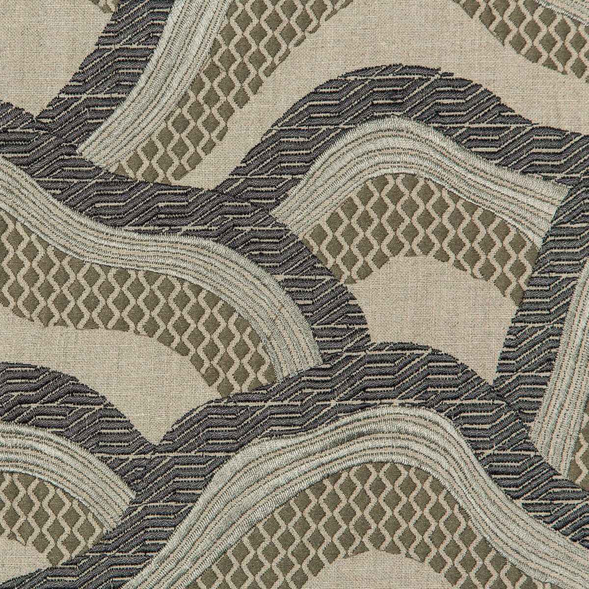 801712711210 Les Rizieres Emb Silver Charcoal Brunschwig Fils Fabric - BRUNSCHWIG & FILS Fabric