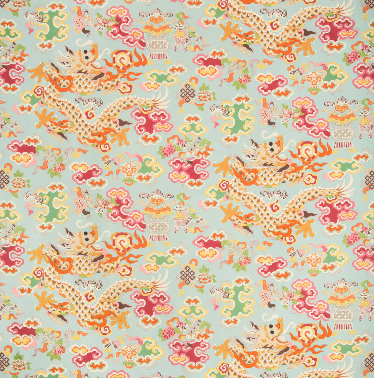 Ming Dragon Print - Aqua - BRUNSCHWIG & FILS Fabric
