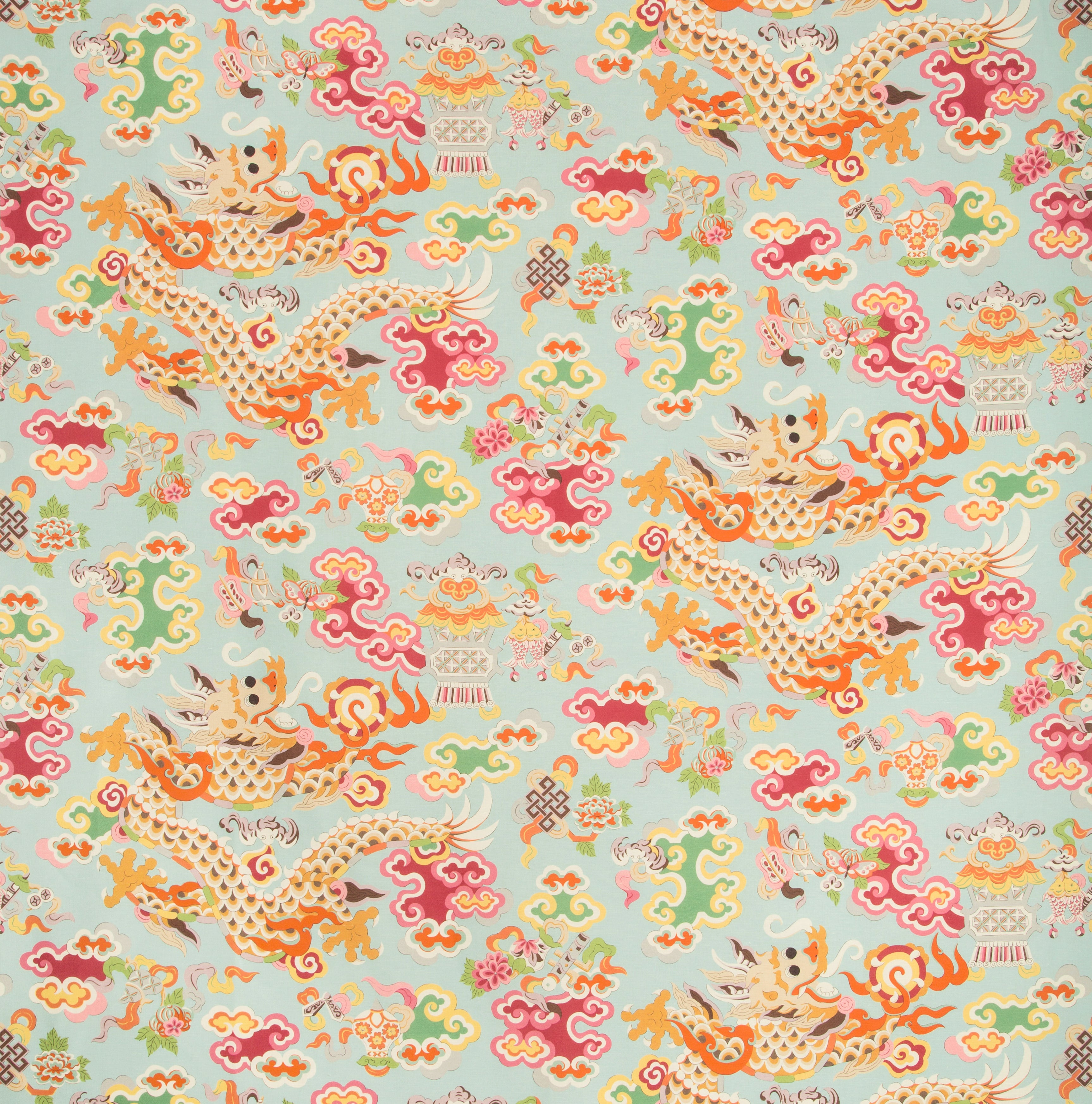 Ming Dragon Print - Aqua - Brunschwig & Fils Fabric