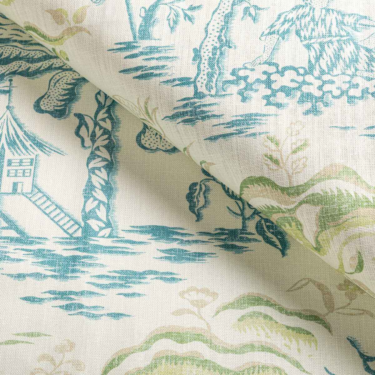 80221013530 Valensole Print Teal Leaf Brunschwig Fils Fabric - BRUNSCHWIG & FILS Fabric