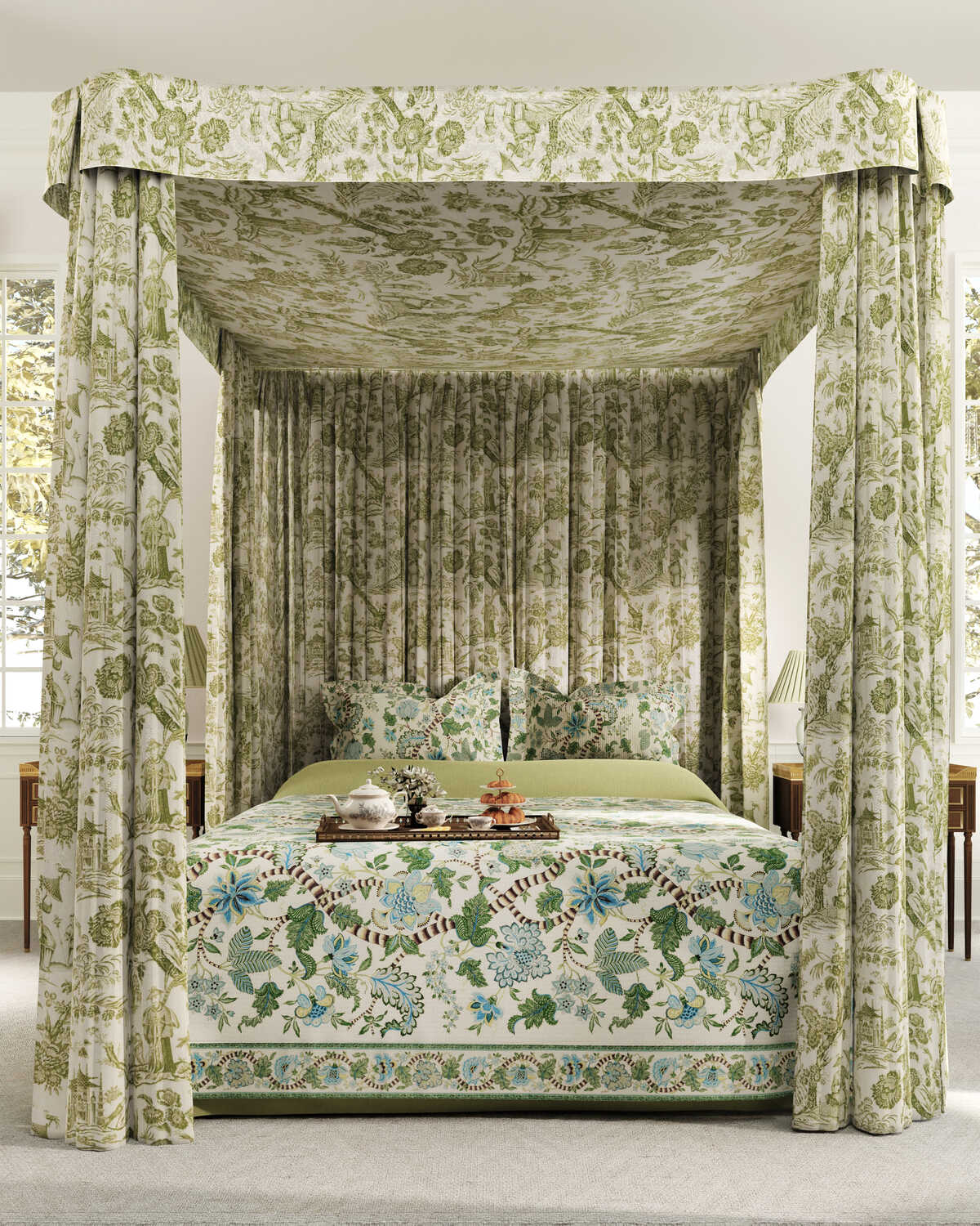 Cadenet Print - Aqua/Leaf - BRUNSCHWIG & FILS Fabric