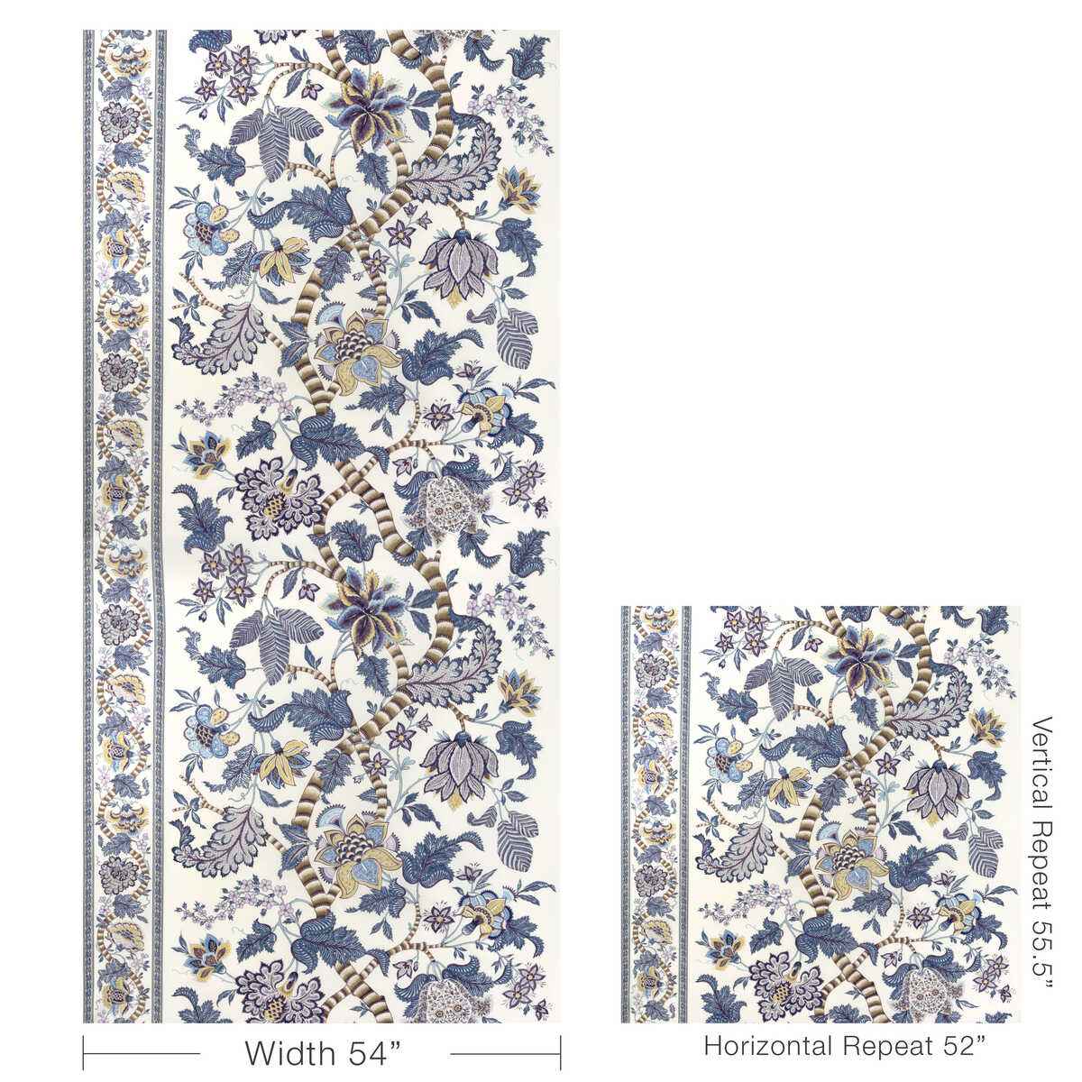 8023105540 Cadenet Print Blue Gold Brunschwig Fils Fabric - BRUNSCHWIG & FILS Fabric