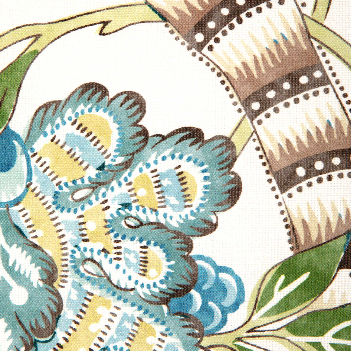 Lauris Print - Aqua/Leaf - BRUNSCHWIG & FILS Fabric