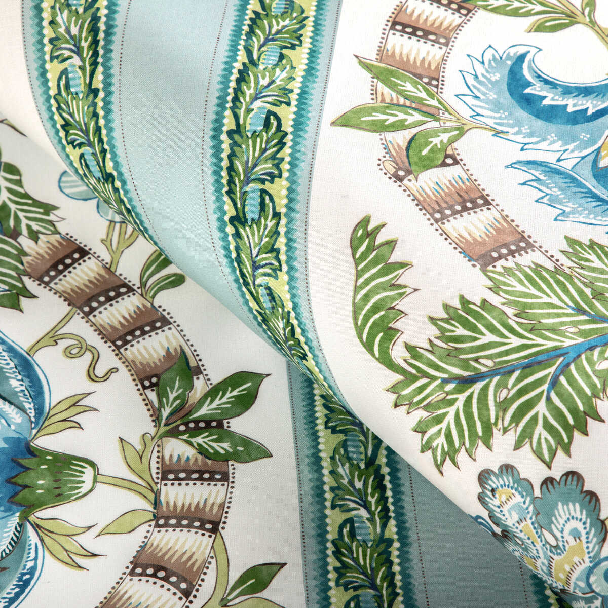 Lauris Print - Aqua/Leaf - BRUNSCHWIG & FILS Fabric