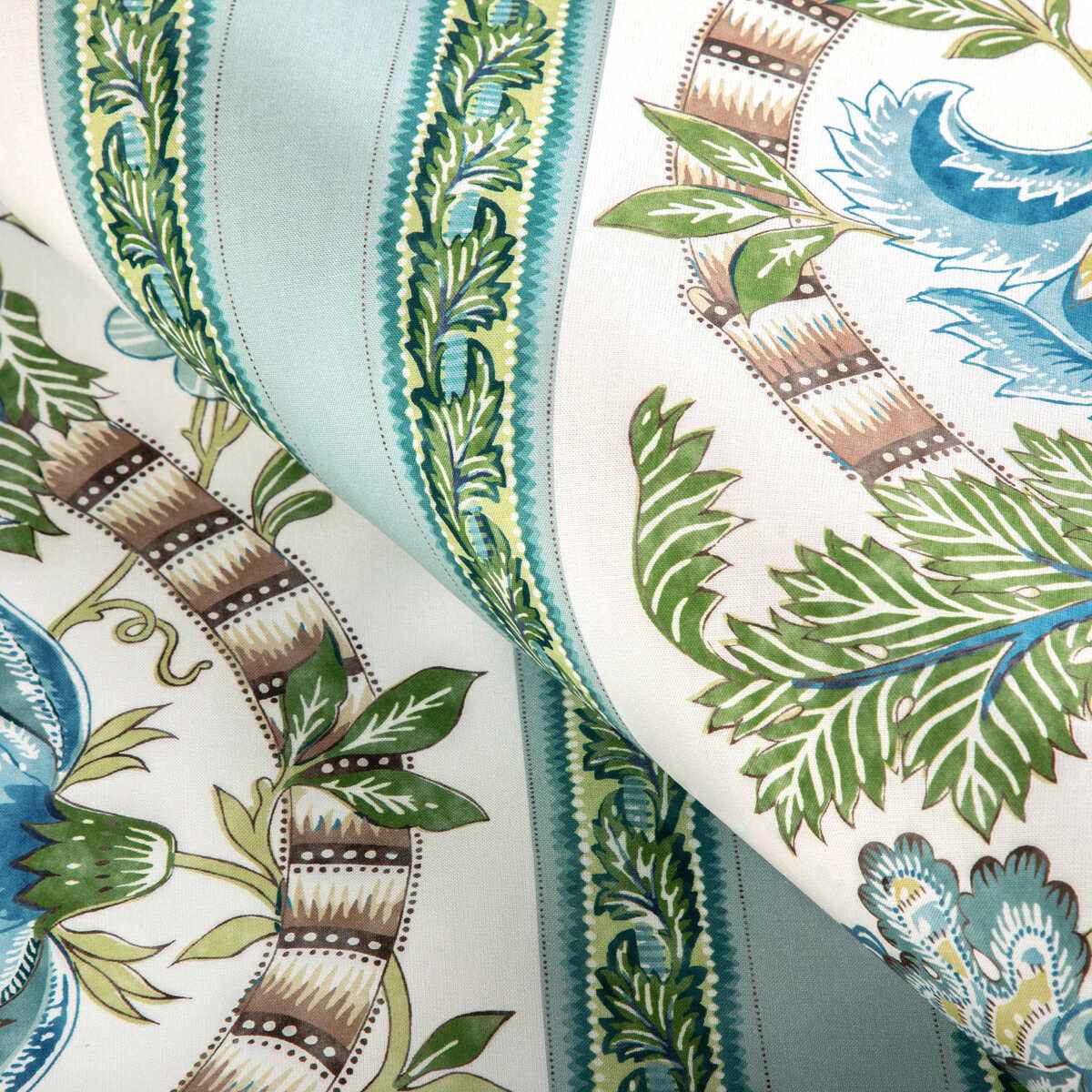 80231063530 Lauris Print Aqua Leaf Brunschwig Fils Fabric - BRUNSCHWIG & FILS Fabric