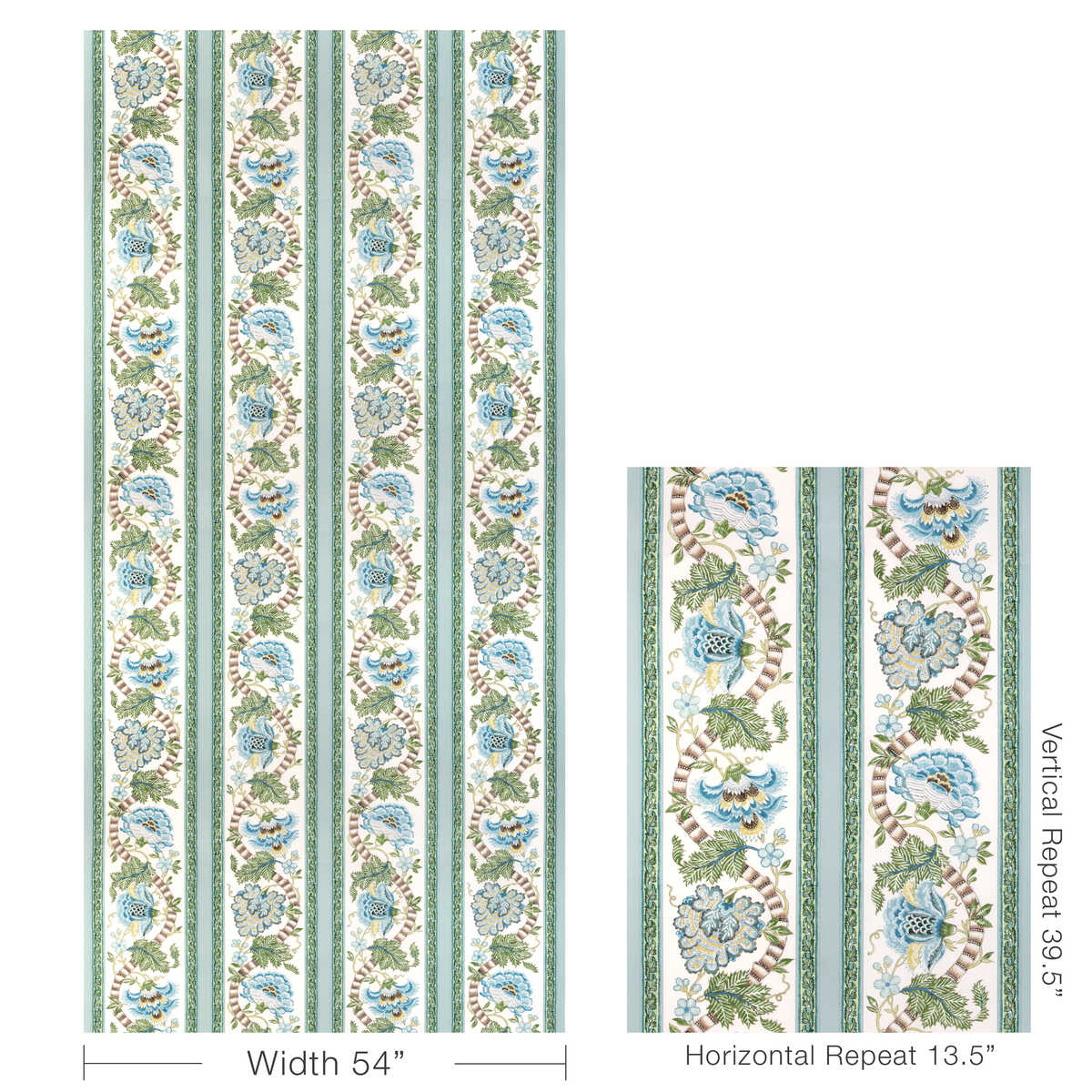 Lauris Print - Aqua/Leaf - BRUNSCHWIG & FILS Fabric