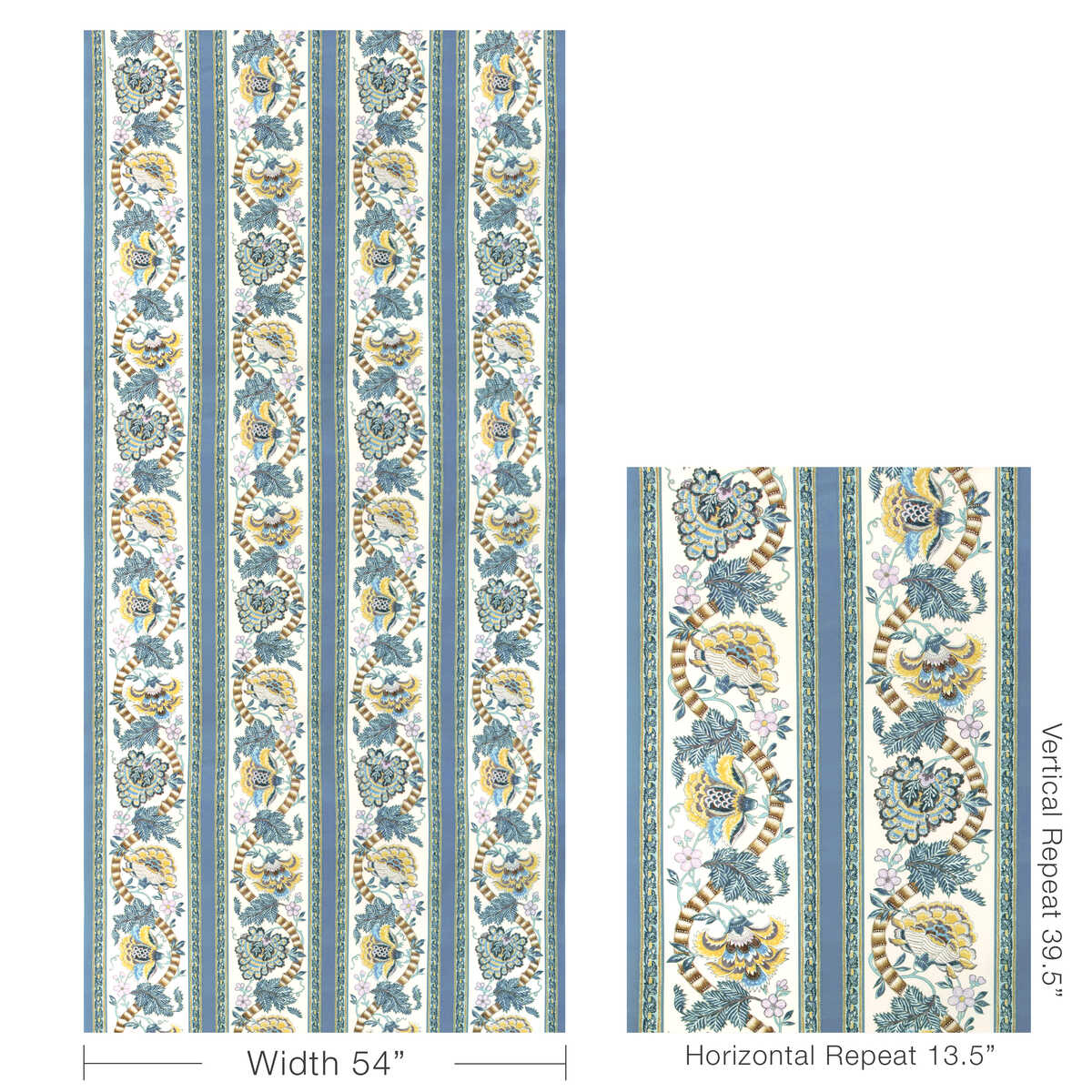 Lauris Print - Blue/Gold - BRUNSCHWIG & FILS Fabric