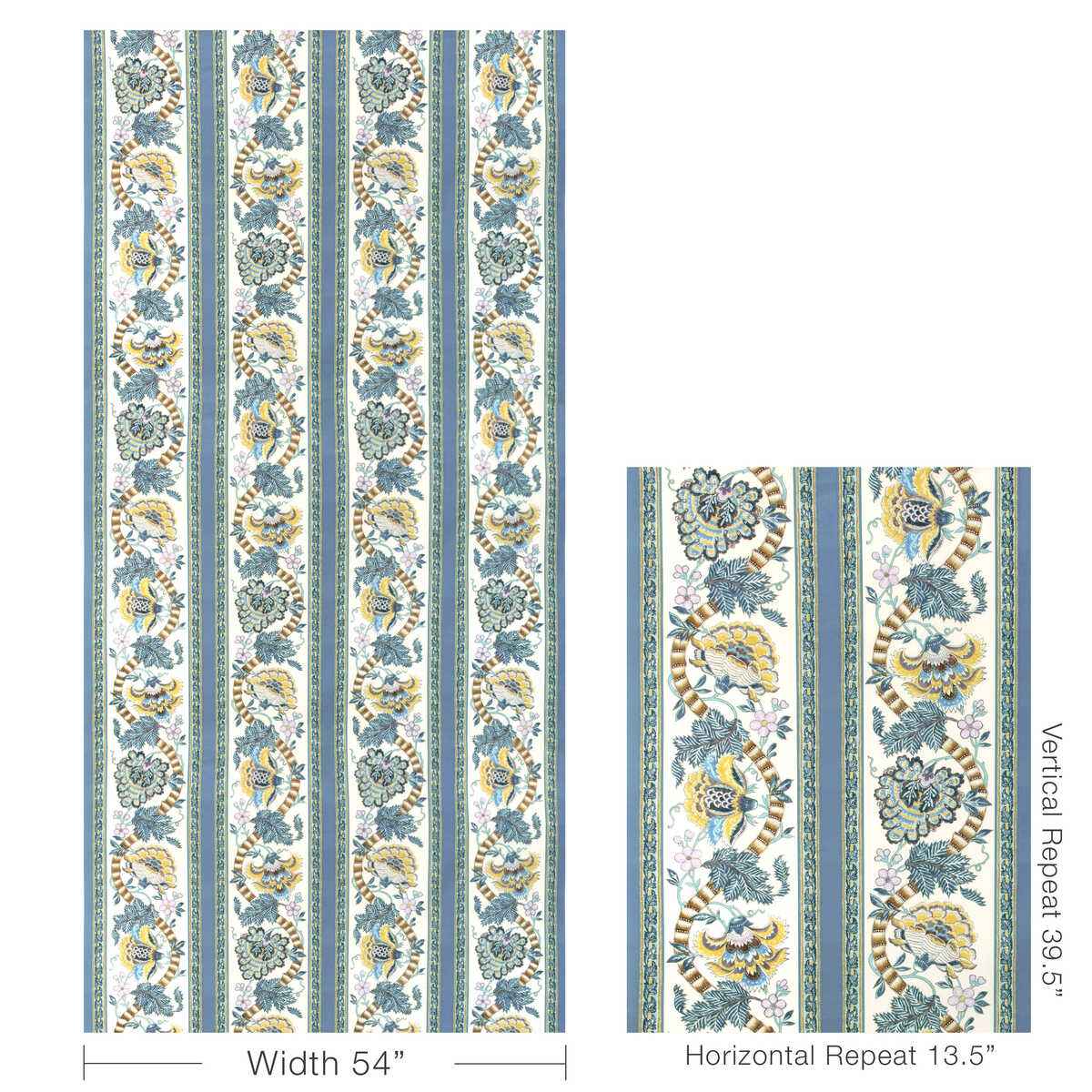 8023106540 Lauris Print Blue Gold Brunschwig Fils Fabric - BRUNSCHWIG & FILS Fabric