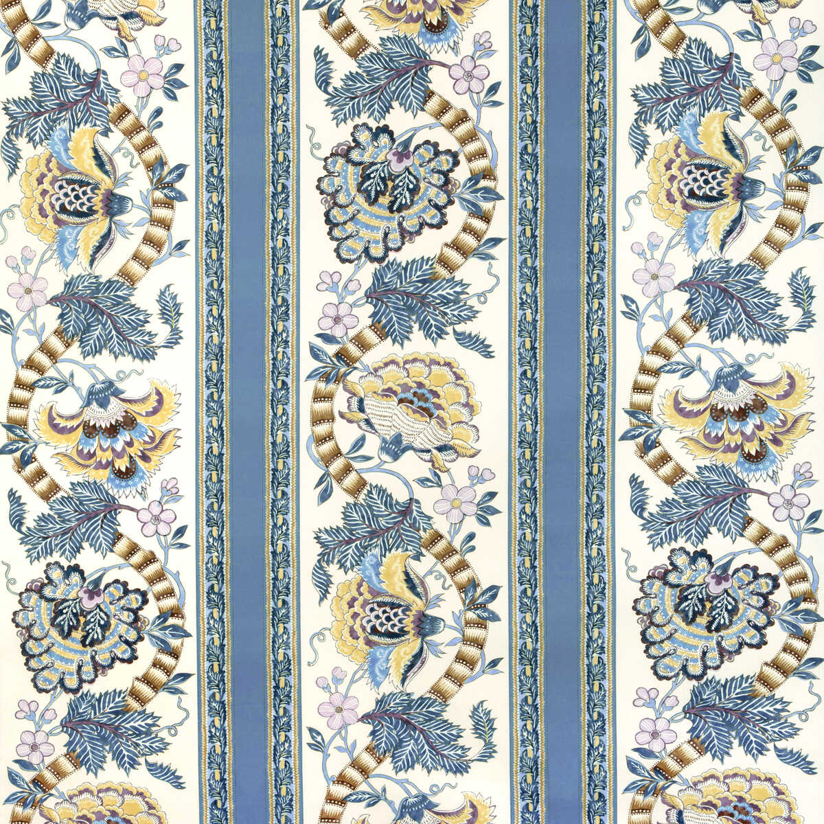 Lauris Print - Blue/Gold - BRUNSCHWIG & FILS Fabric
