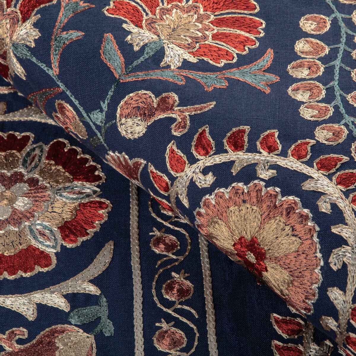 80231131950 Saanvi Emb Blue Red Brunschwig Fils Fabric - BRUNSCHWIG & FILS Fabric