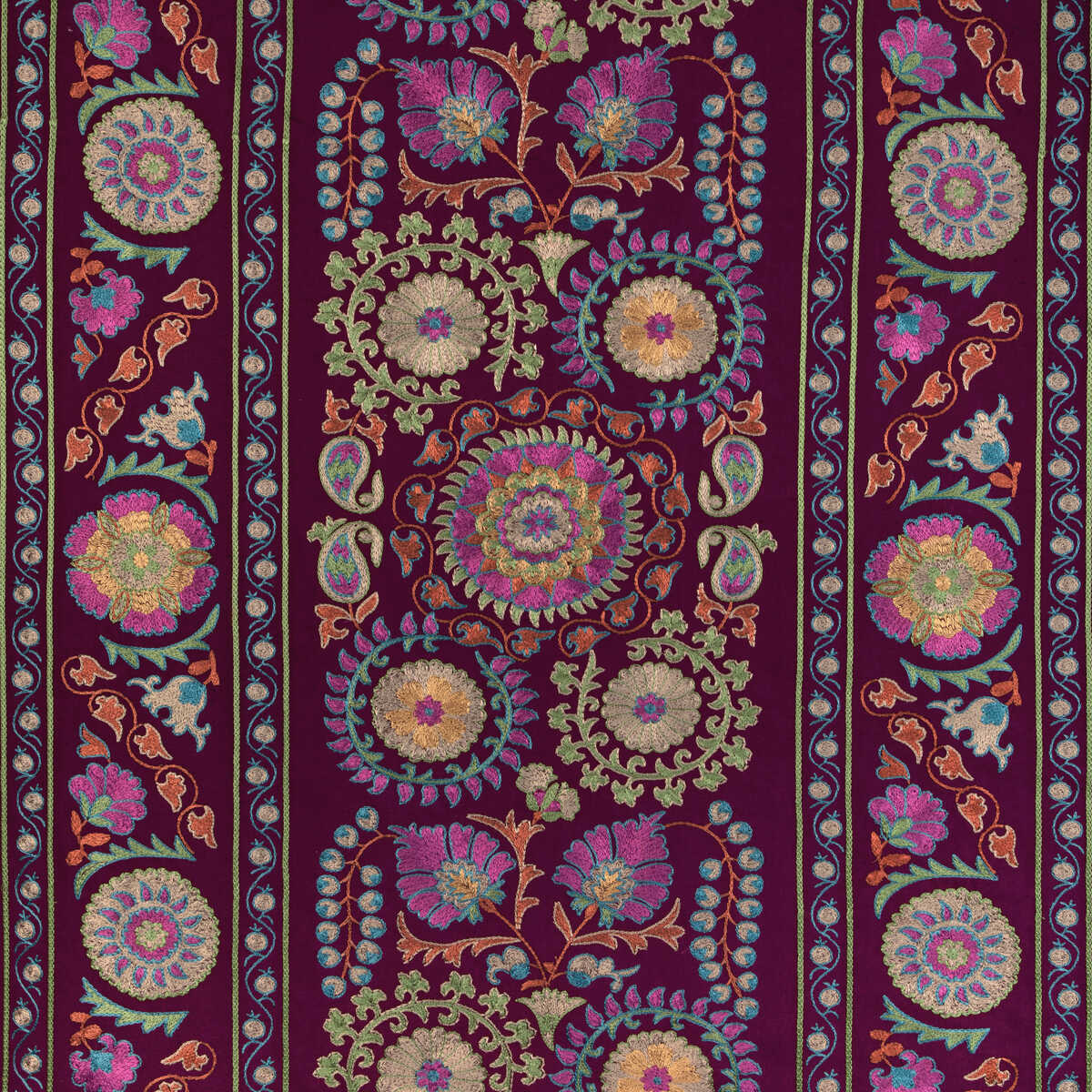 Saanvi Emb - Plum/Leaf - BRUNSCHWIG & FILS Fabric