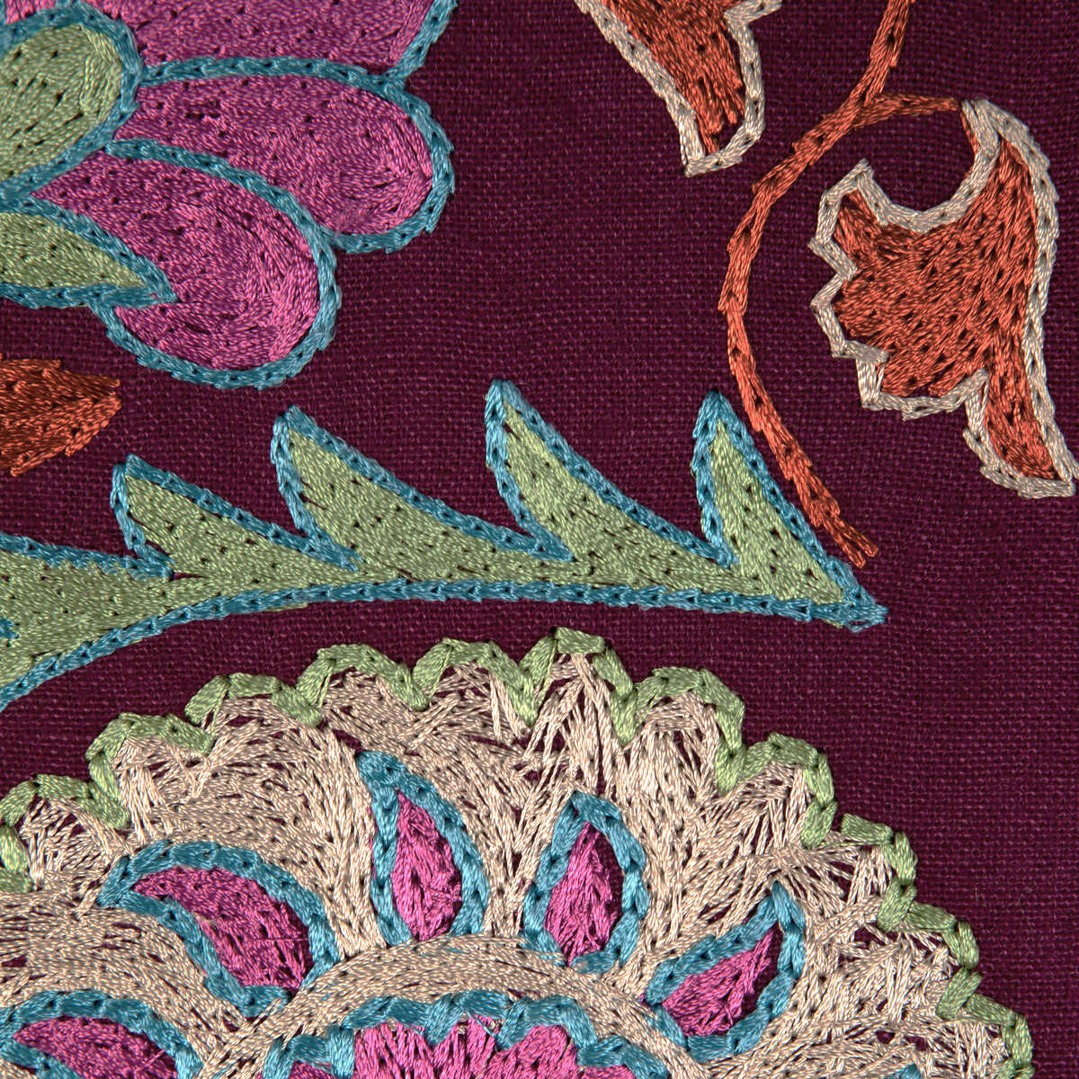 Saanvi Emb - Plum/Leaf - BRUNSCHWIG & FILS Fabric