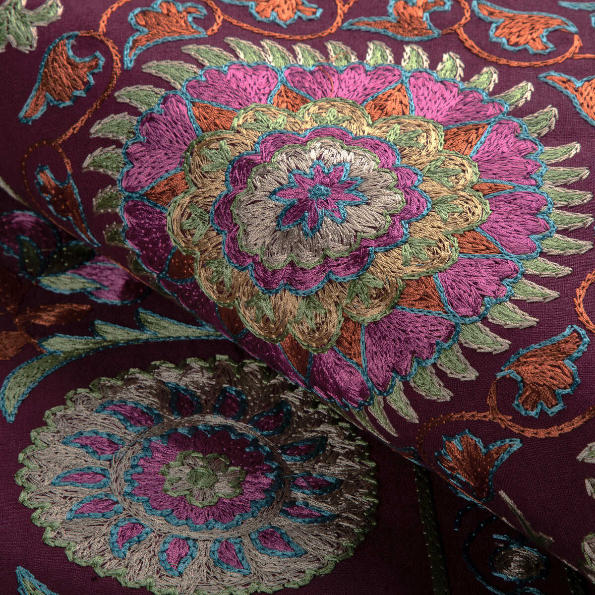 Saanvi Emb - Plum/Leaf - BRUNSCHWIG & FILS Fabric
