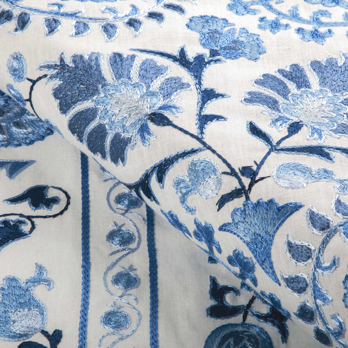Saanvi Emb - Navy/Sky - BRUNSCHWIG & FILS Fabric