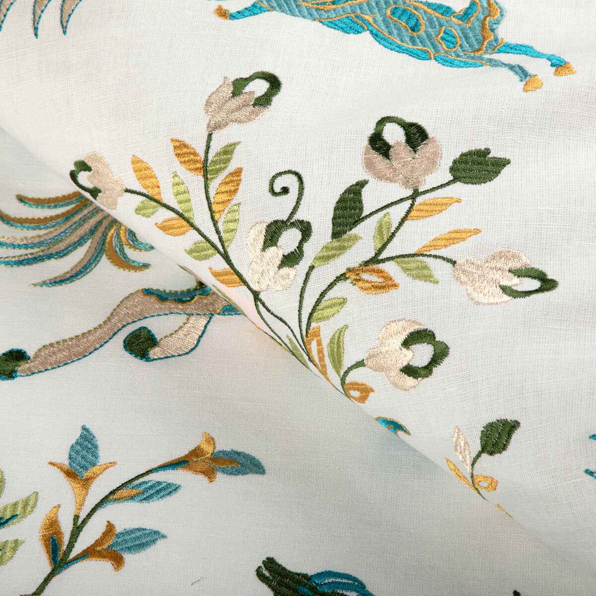 80231203530 Nayan Emb Aqua Leaf Brunschwig Fils Fabric - BRUNSCHWIG & FILS Fabric