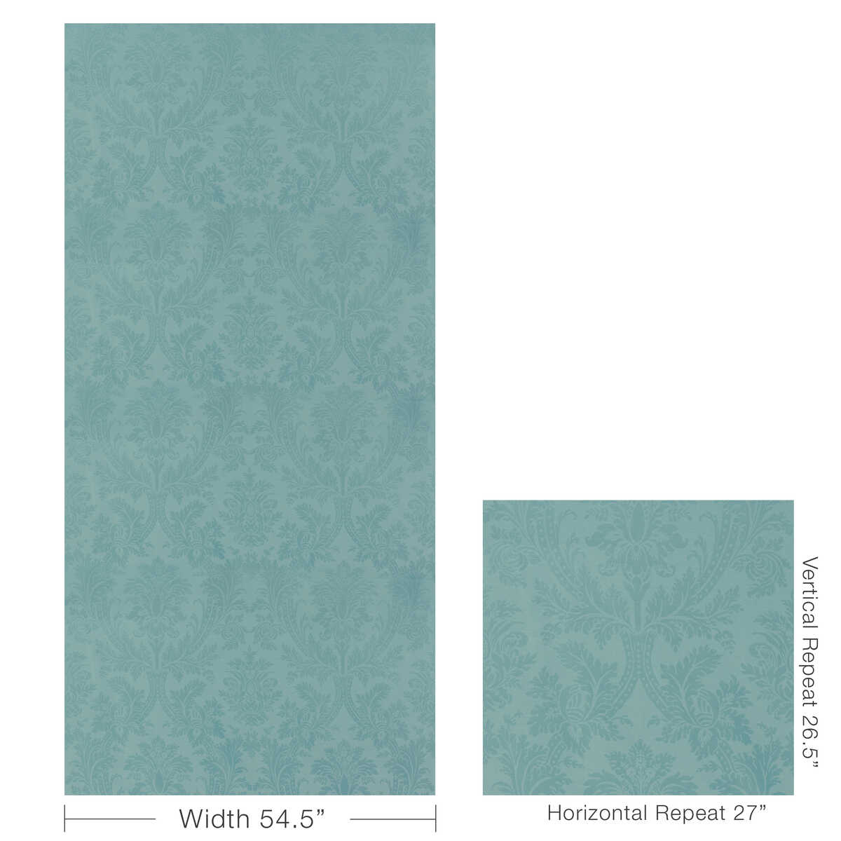 Arnaud Damask - Aqua - BRUNSCHWIG & FILS Fabric