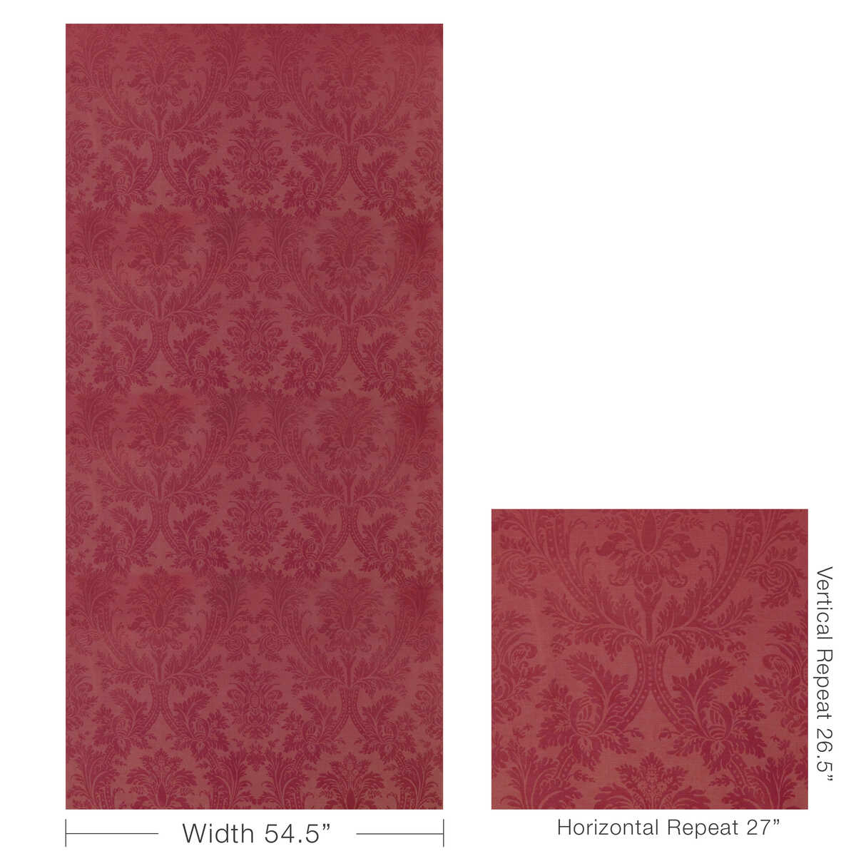 Arnaud Damask - Red - BRUNSCHWIG & FILS Fabric