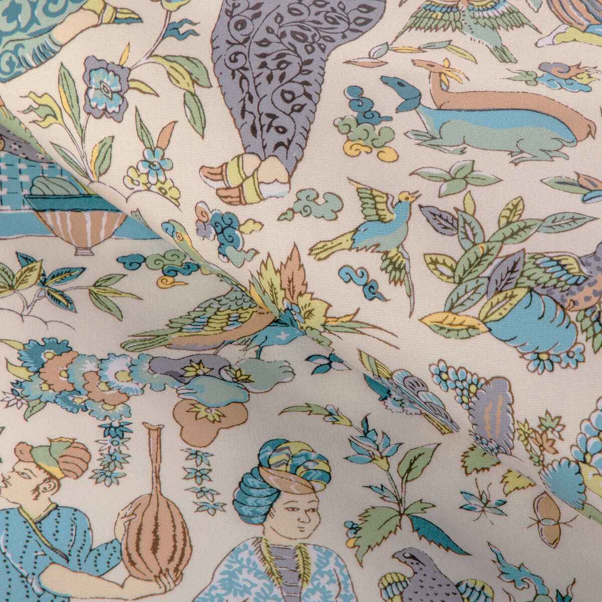 80241001530 Shalimar Print Aqua Leaf Brunschwig Fils Fabric - BRUNSCHWIG & FILS Fabric