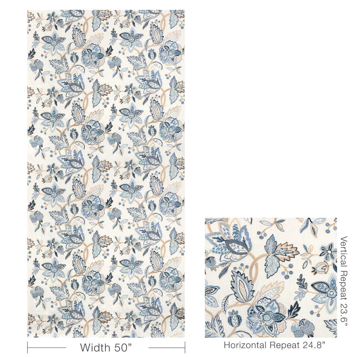 Sierre Emb - Blue - BRUNSCHWIG & FILS Tela