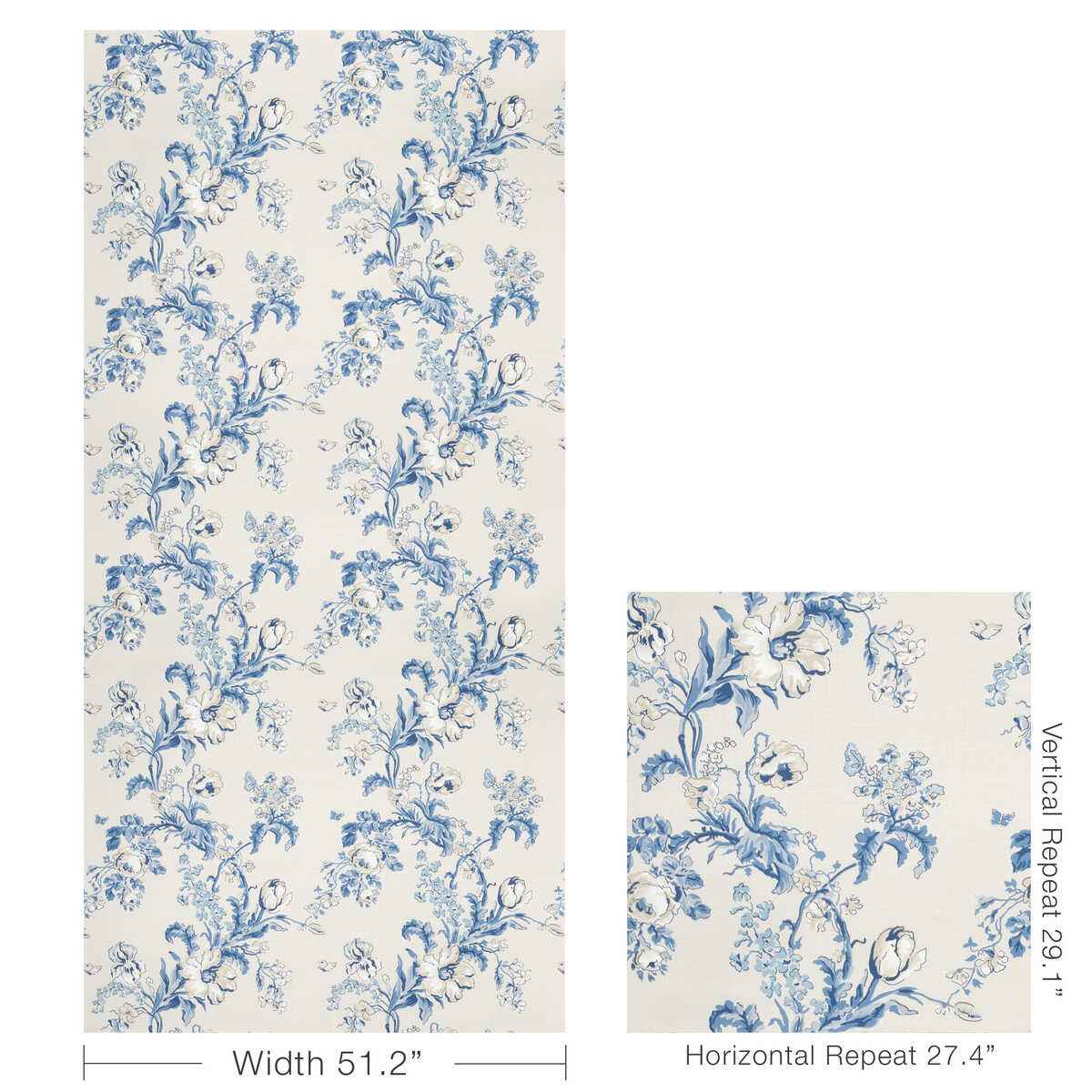 8025127550 Maintenon Print Blue Brunschwig Fils Fabric - BRUNSCHWIG & FILS Fabric