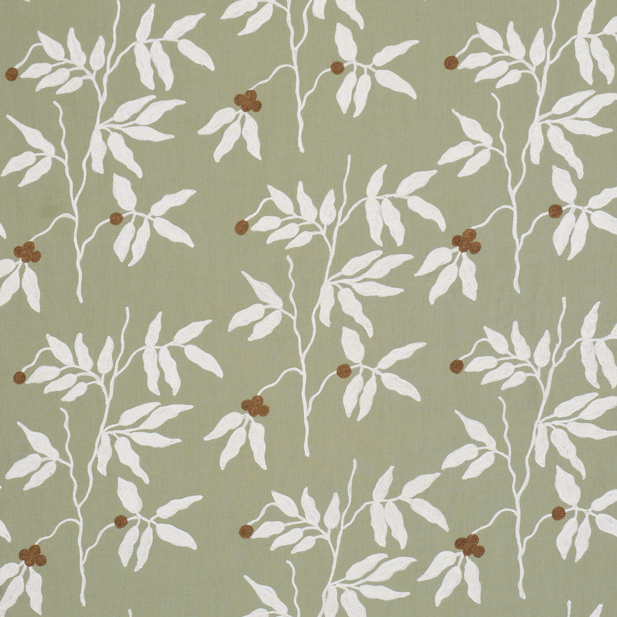 Lilla Embroidery - Olive - Schumacher 80433 Fabric - Schumacher Fabric