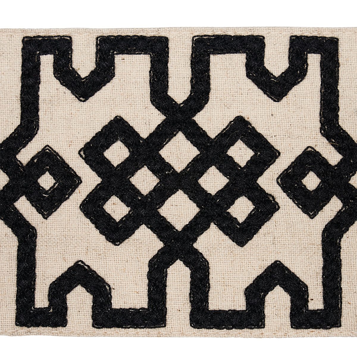 KNOTTED-TRELLIS-TAPE-BLACK-ON-UNBLEACHED-SCHUMACHER-80880 - Schumacher Trim