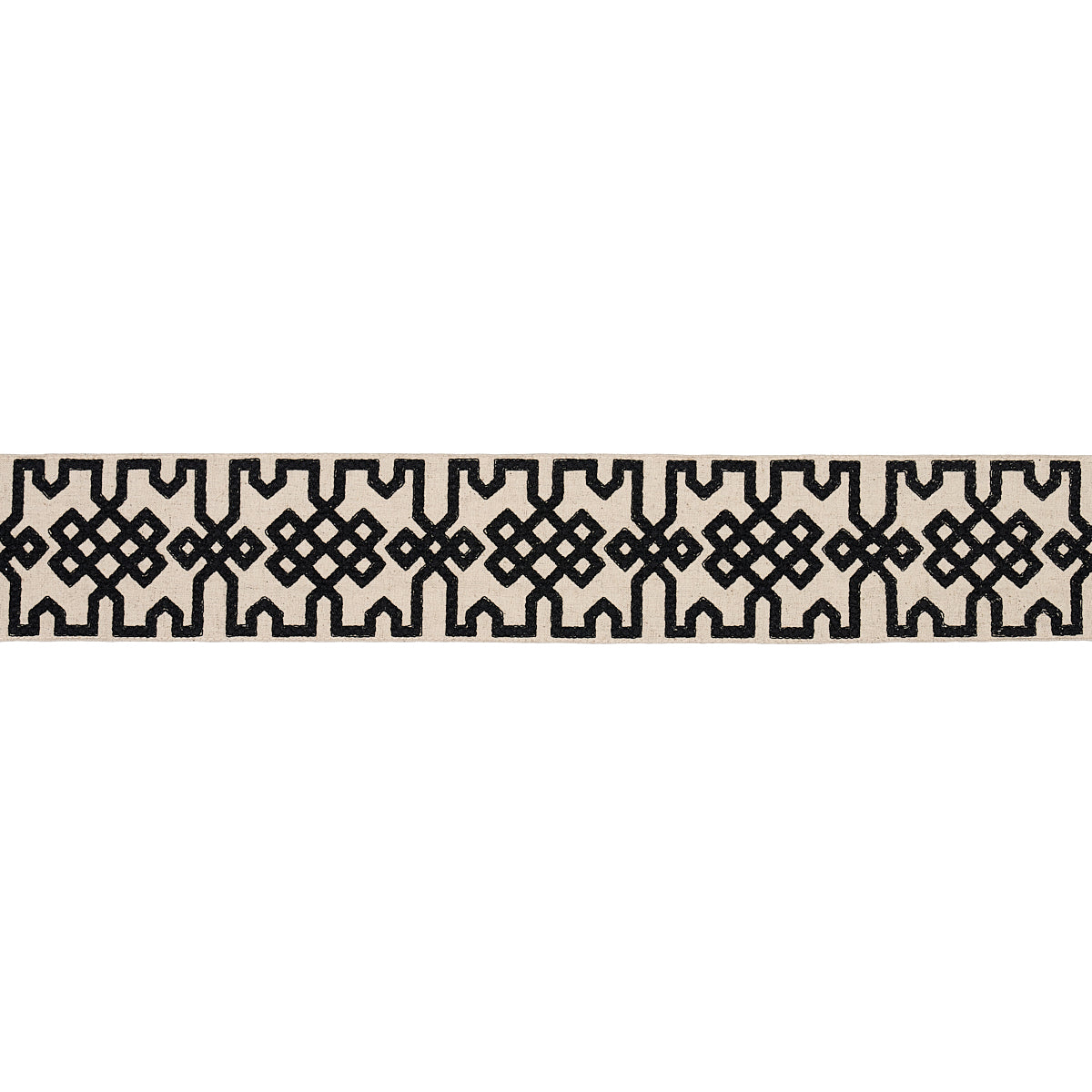 KNOTTED-TRELLIS-TAPE-BLACK-ON-UNBLEACHED-SCHUMACHER-80880 - Schumacher Trim