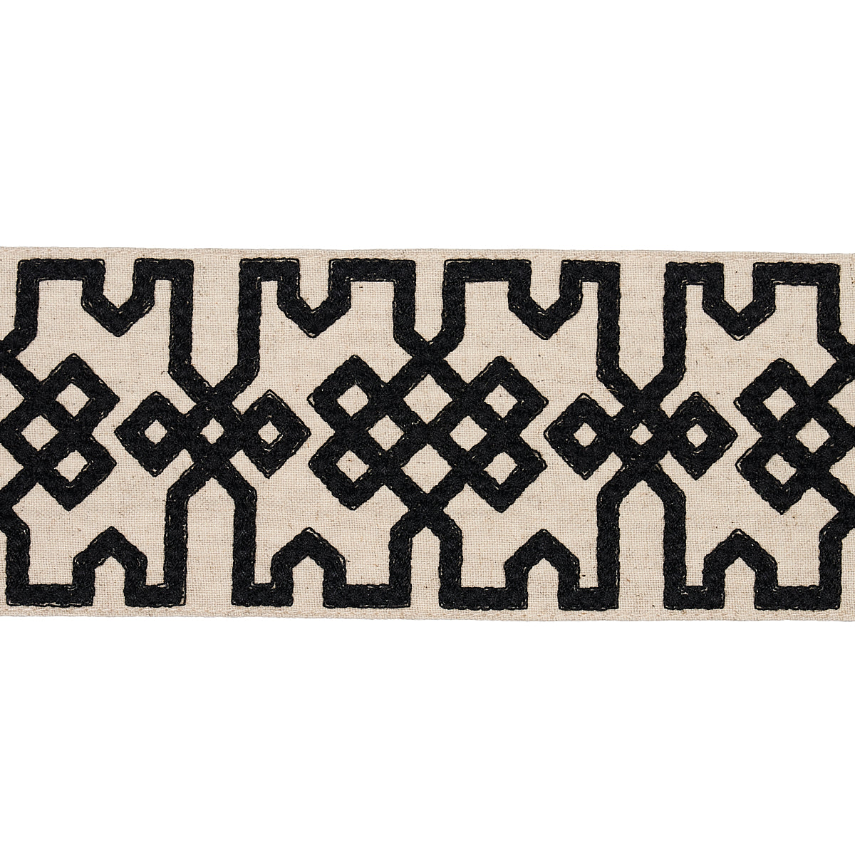 KNOTTED-TRELLIS-TAPE-BLACK-ON-UNBLEACHED-SCHUMACHER-80880 - Schumacher Trim