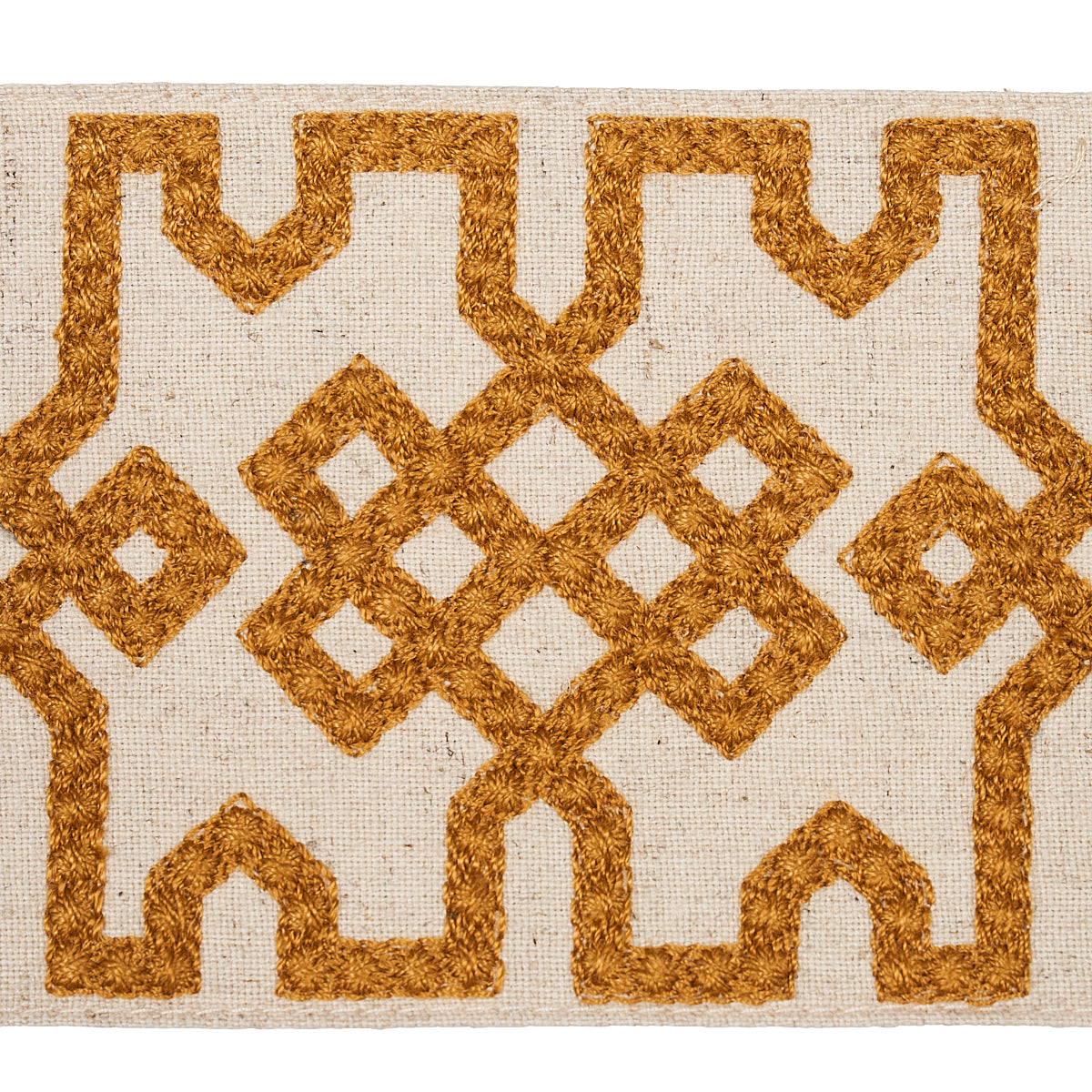 KNOTTED-TRELLIS-TAPE-OCHER-ON-UNBLEACHED-SCHUMACHER-80882 - Schumacher Trim