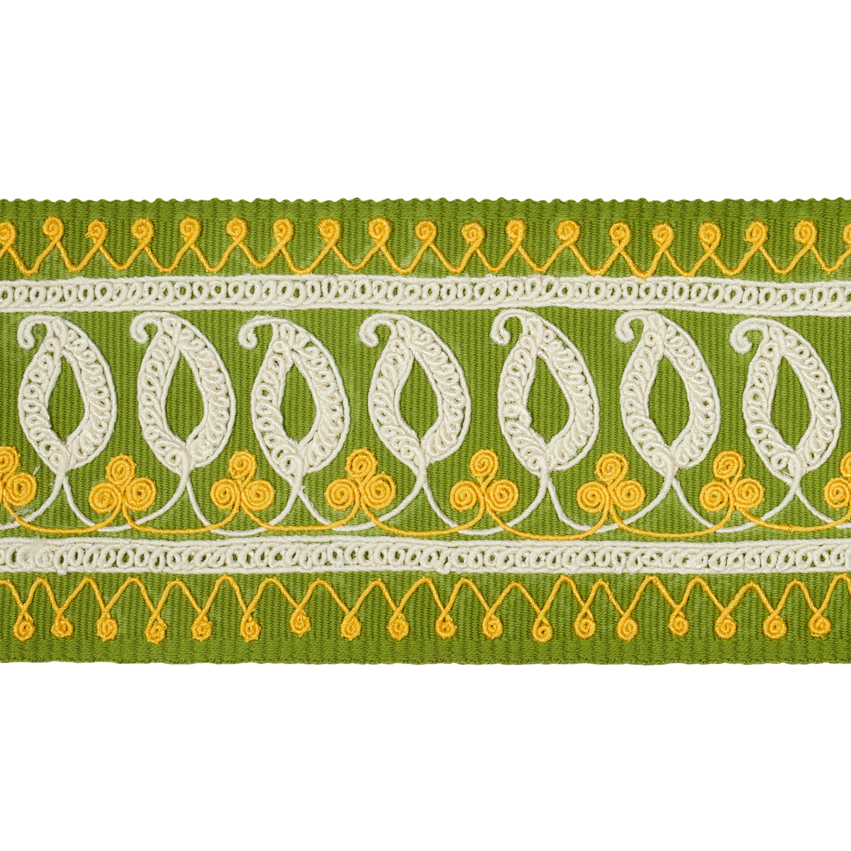PAISLEY-EMBROIDERED-TAPE-GREEN-YELLOW-SCHUMACHER-81232 - Schumacher Trim
