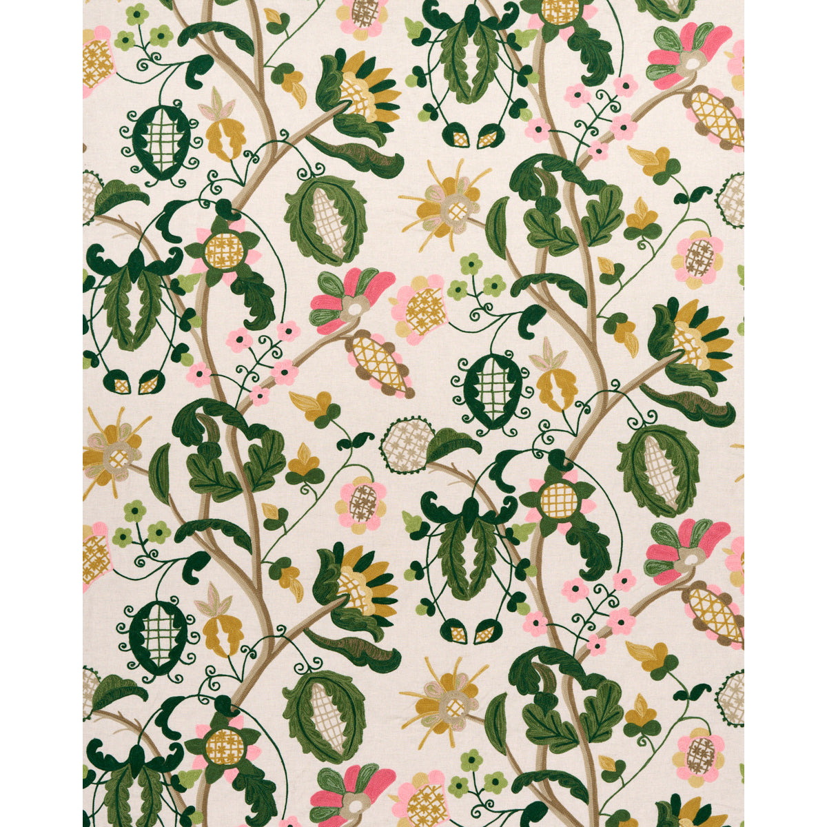 MANDEVILLA-EMBROIDERY-PINK-GREEN-SCHUMACHER-81511 - Schumacher Fabric