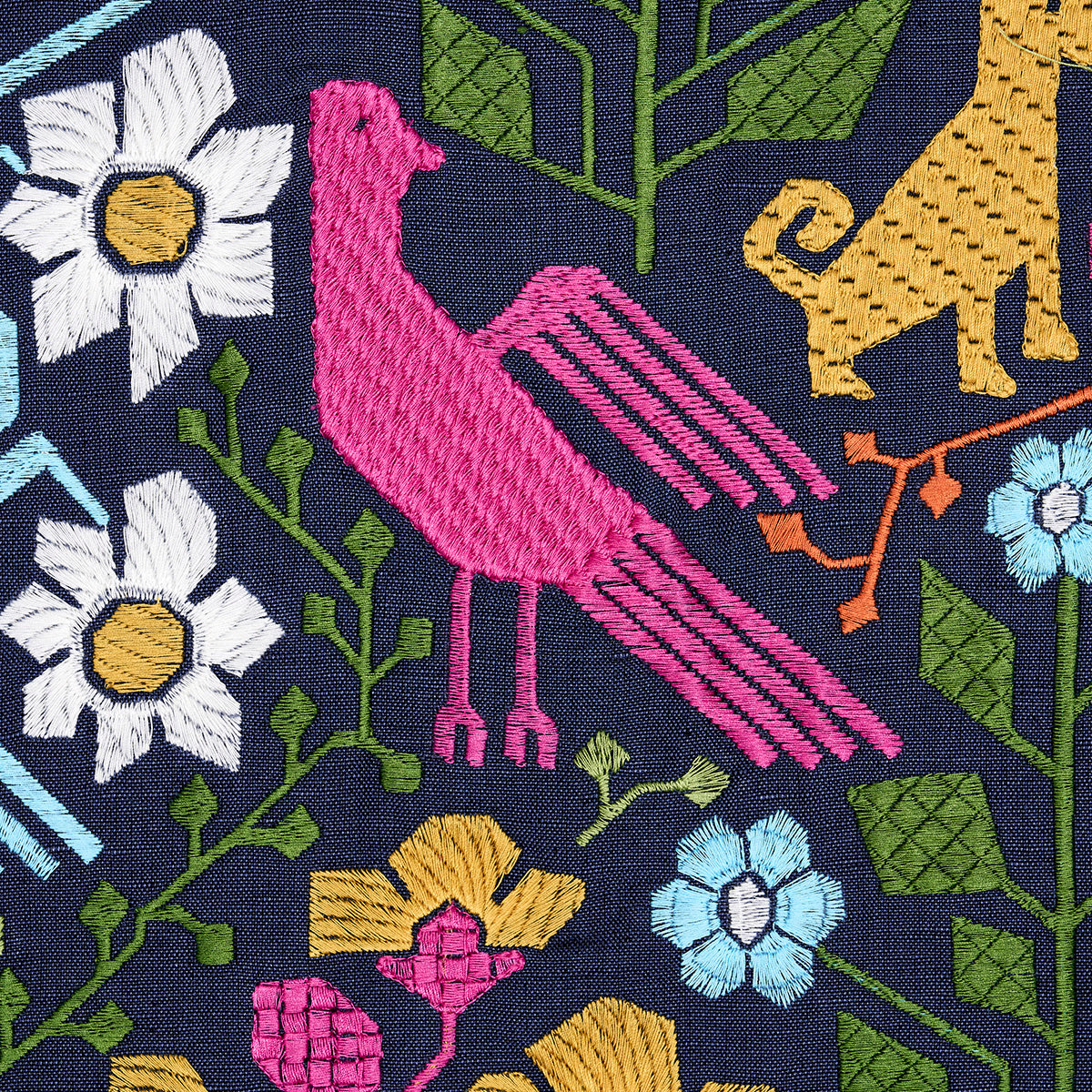 LUPITA-EMBROIDERY-MULTI-ON-NAVY-SCHUMACHER-81520 - Schumacher Fabric