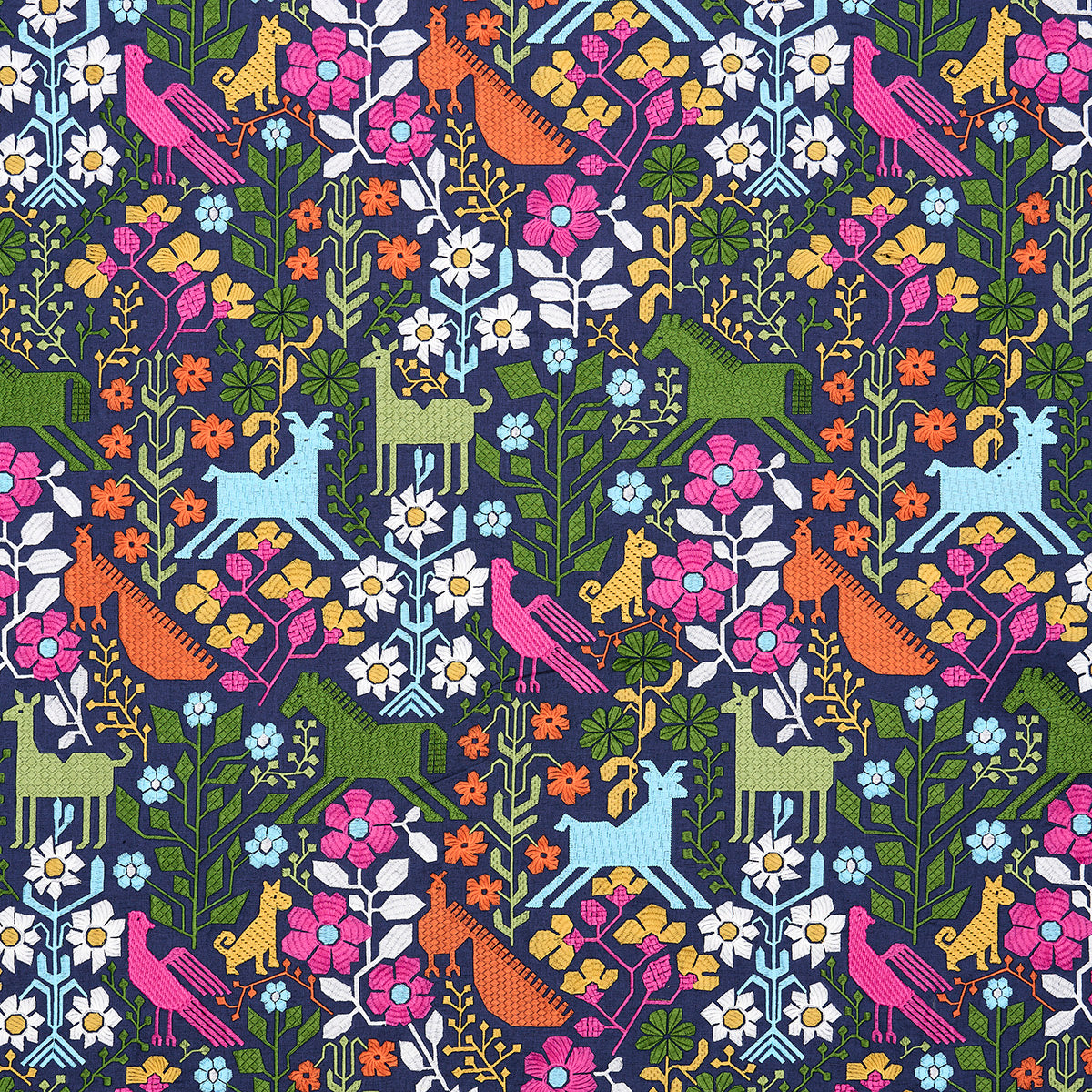 LUPITA-EMBROIDERY-MULTI-ON-NAVY-SCHUMACHER-81520 - Schumacher Fabric