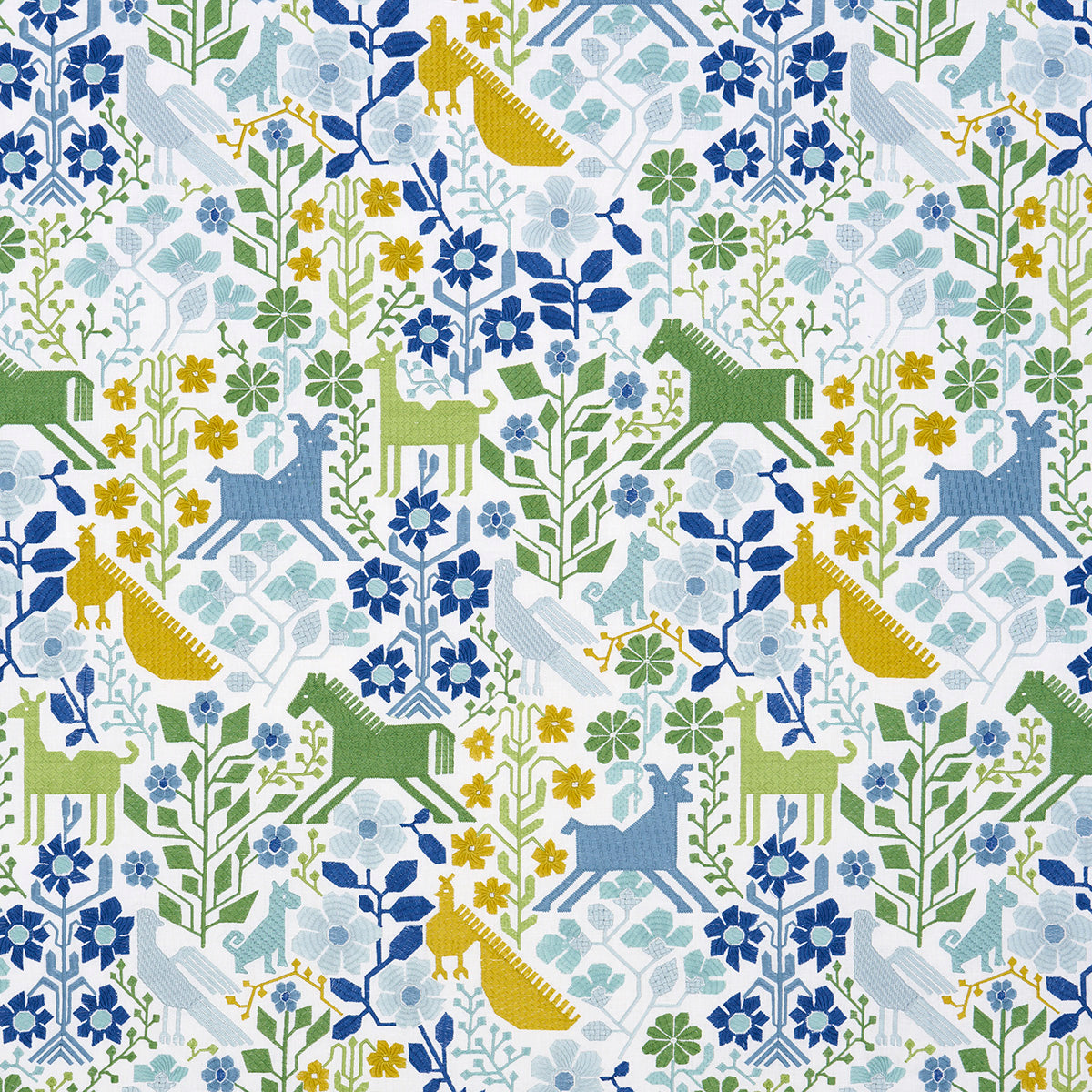 LUPITA-EMBROIDERY-GREEN-BLUE-SCHUMACHER-81521 - Schumacher Fabric