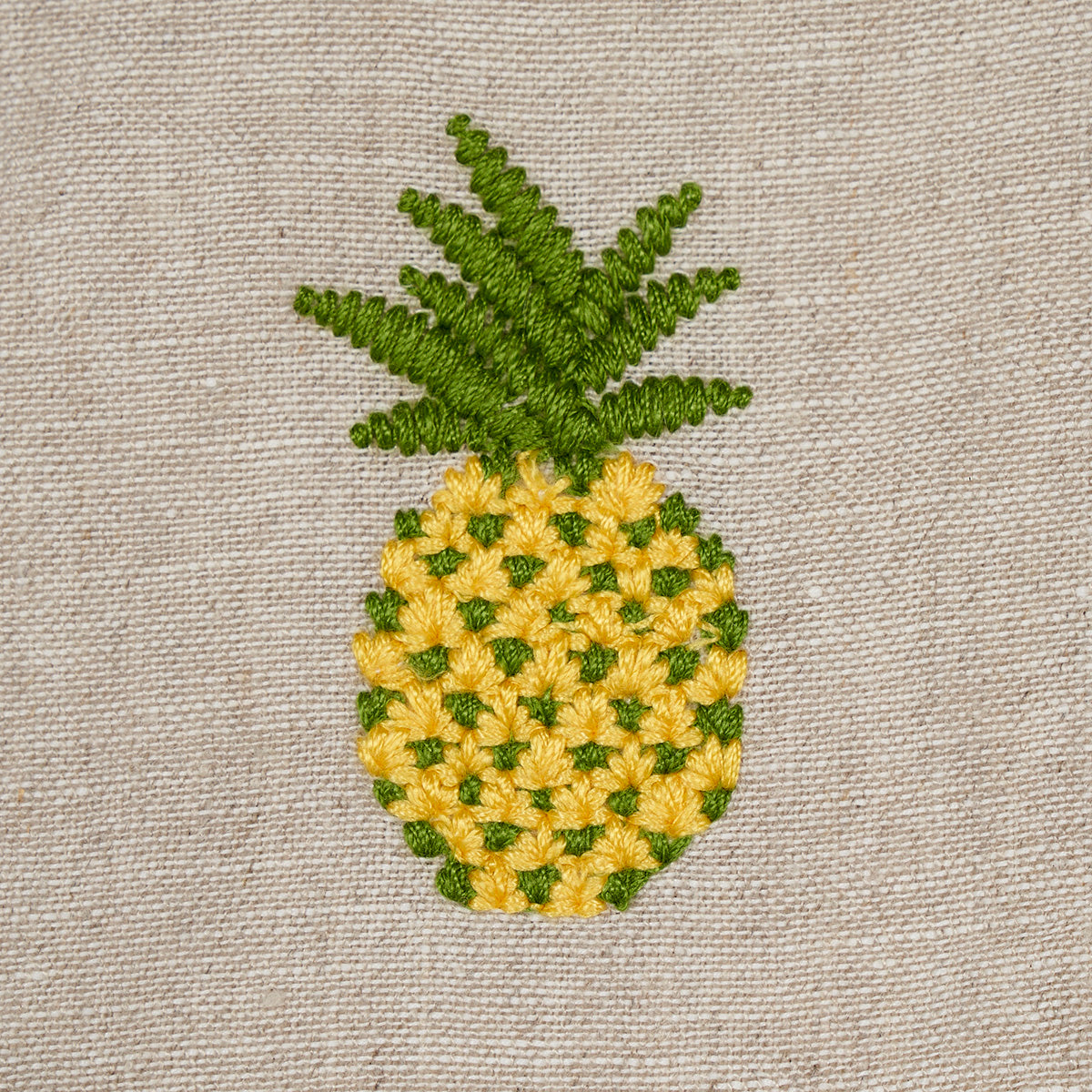 PINEAPPLE-EMBROIDERY-GREEN-ON-NATURAL-SCHUMACHER-81531 - Schumacher Fabric