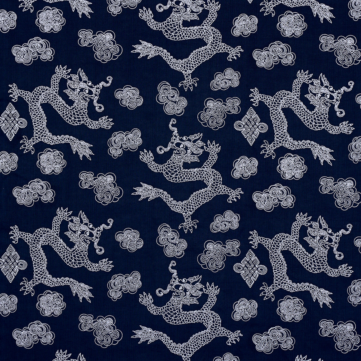 DRAGON-EMBROIDERY-NAVY-SCHUMACHER-81550 - Schumacher Fabric